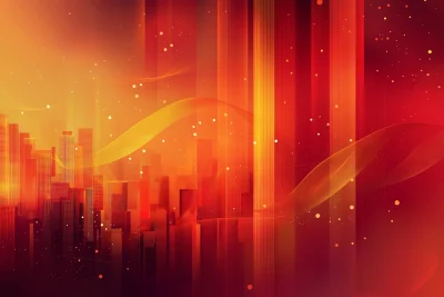 Abstract Cityscape with Red Gradient Background