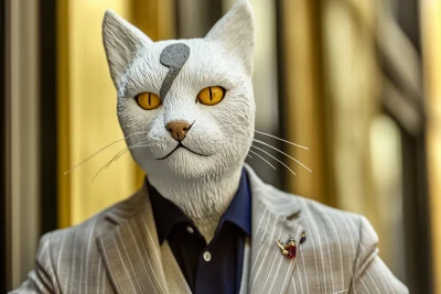 Anthropomorphic White Cat in Business Attire