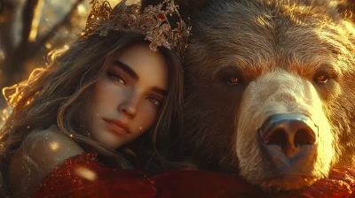 Majestic Woman and Bear Illustration