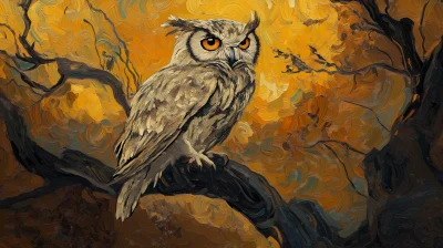 Intense Owl in Van Gogh Style