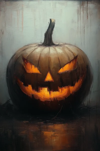 Vintage Halloween Pumpkin Lantern Oil Painting