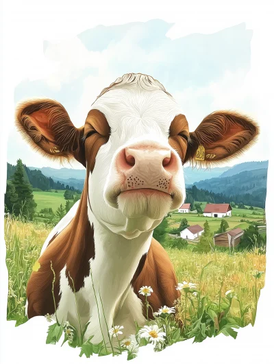 Lovely Cow in Watercolor Style