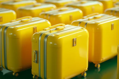 Neatly Arranged Yellow Suitcases in 3D Model Scene