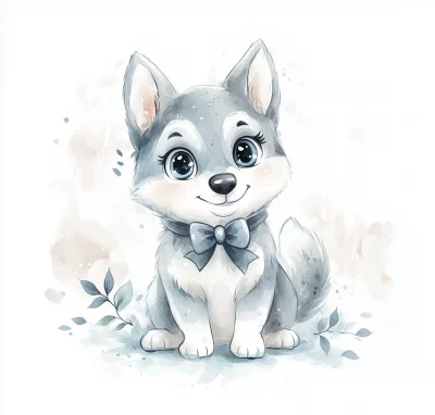 Baby Husky Dog Watercolor Illustration