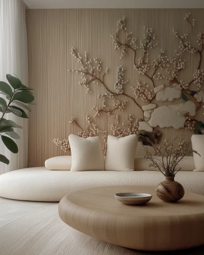 Minimal Interior with Embroidery Walls