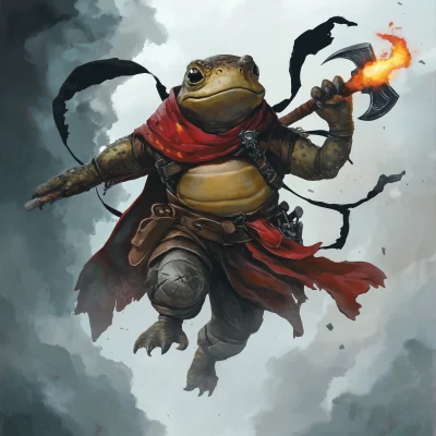 Tortle Hero with Red Scarf and Fire