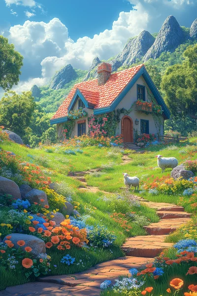 Cute Little House on Grass Field