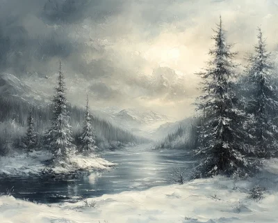 Snowy Christmas Landscape Painting