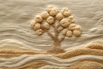 Knit Beige Tree on Knit Beige Landscape