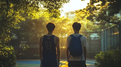 Backlit Chinese Young Men on Playground