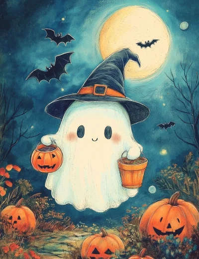 Whimsical Halloween Ghost Drawing