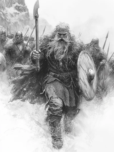 Dynamic Viking Warriors Charging into Battle