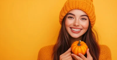 Happy Young Woman with Pumpkin