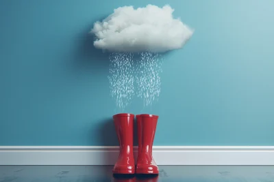 Cute Rainboots and Cloud in Minimal Style Collage