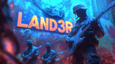 Epic Military Style Concert Hall with Glowing Land3r Sign