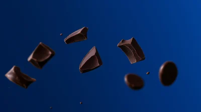 Chocolate Chips Splash on Light Navy Blue Background