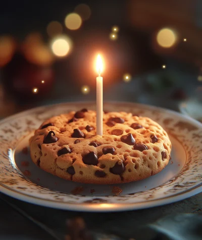 Birthday Candle on Chocolate Chip Cookie