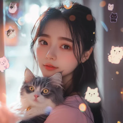 Chinese Girl Holding Cat