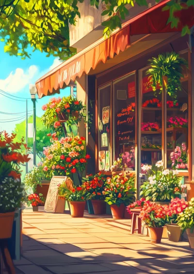 Vintage Suburban Flower Shop Illustration