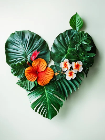 Tropical Leaves Heart Shapes