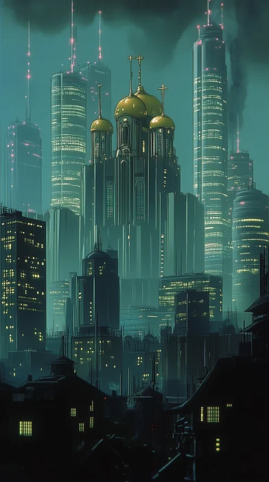 Futuristic Cyberpunk City in 1980s Anime Style