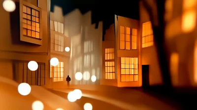 Paper Cutout Cityscape at Night