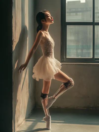 Chinese girl dancing ballet with prosthetic legs