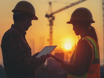 Construction Workers Viewing Plans on Tablet