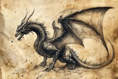 Vintage Dragon Ink Illustration