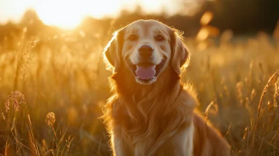 Happy Golden Retriever at Sunset