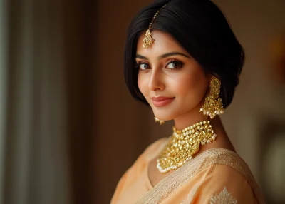 Elegant Indian Woman in Gold Jewelry