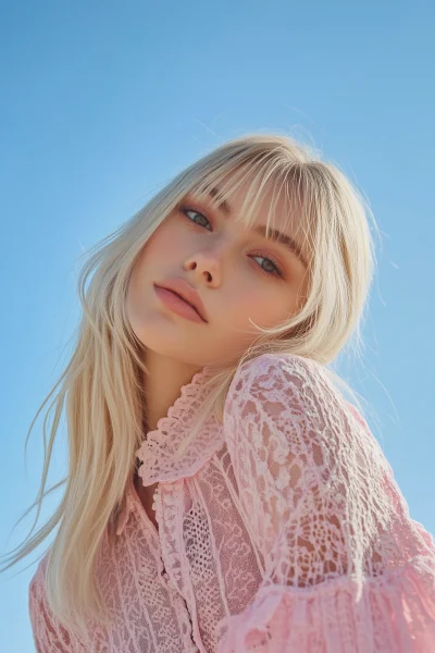 Fashionable Blonde Model in Pink Dress