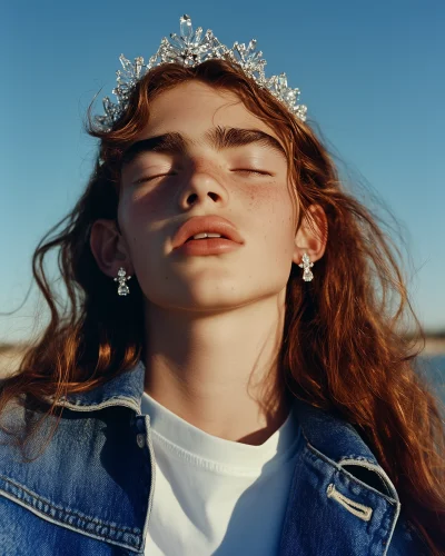 Boy with Long Hair and Crown