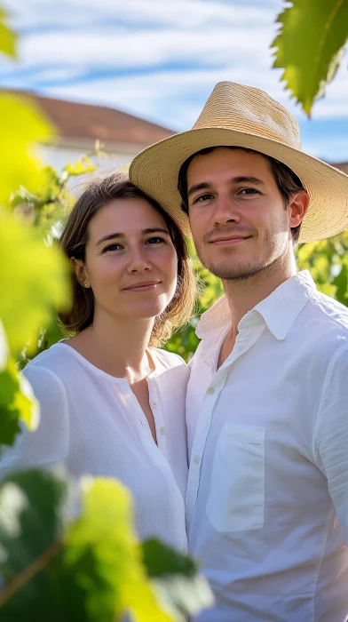 Young couple in a vineyard