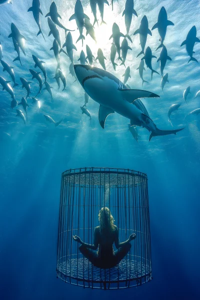 Meditating in Shark Cage