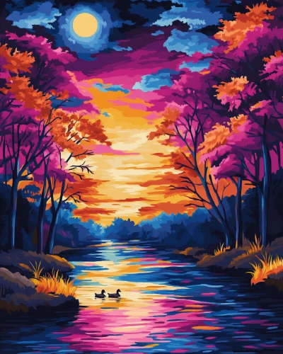 Whimsical Forest River Scene Paint by Numbers