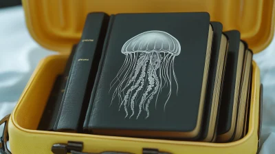 Macro Close Up of Small Black Book with Gray Jellyfish Cover