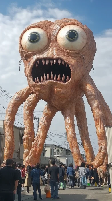 Giant Meat Humanoid Monster in Residential Area