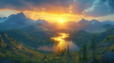 Tranquil Mountain Landscape at Sunrise