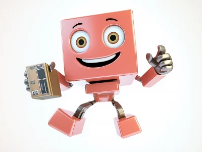 Friendly Robot Holding Electronics Product Box