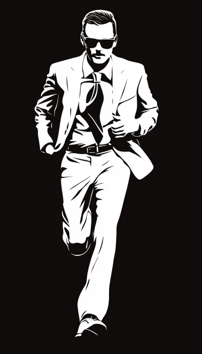 Minimalist Vector Art of Running Man in White Suit