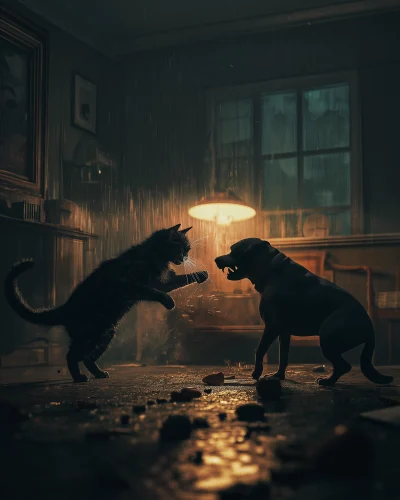 A Cat and Dog in a Cinematic Style