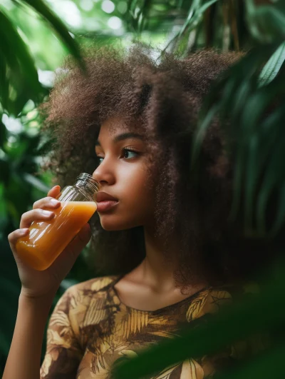 Afro Girl Drinking Fruit Juice