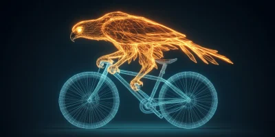 Hawk on Bicycle Low Poly 3D Illustration