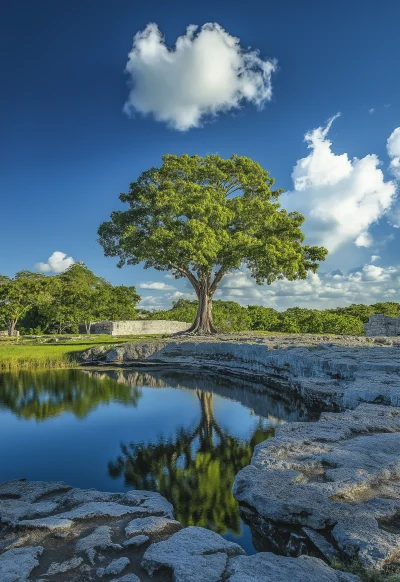 Cinematic Shot of Ceiba Tree on Top of a Cenote