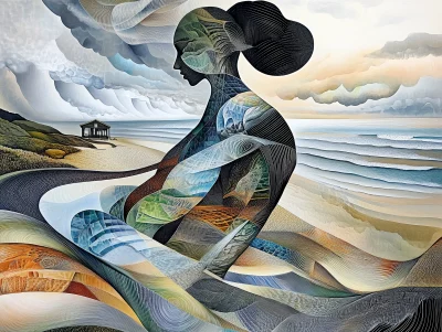 Ribbon Woman Blending with Landscape