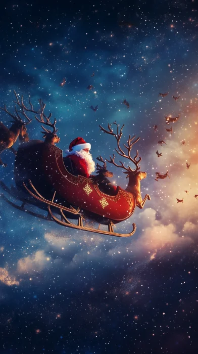 Santa’s Sleigh and Reindeer Flying