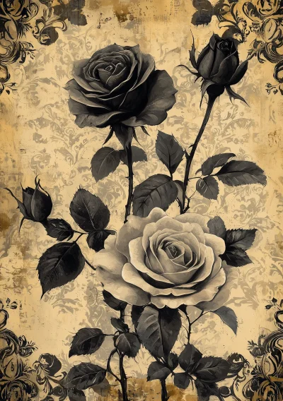 Vintage Roses on Distressed Background