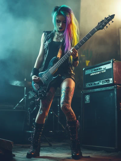 Biopunk Goth Girl Playing Guitar