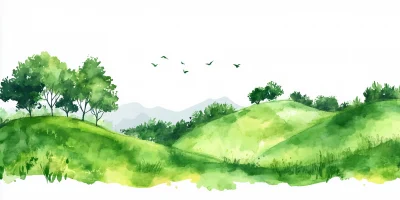 Green Meadow Watercolor Landscape